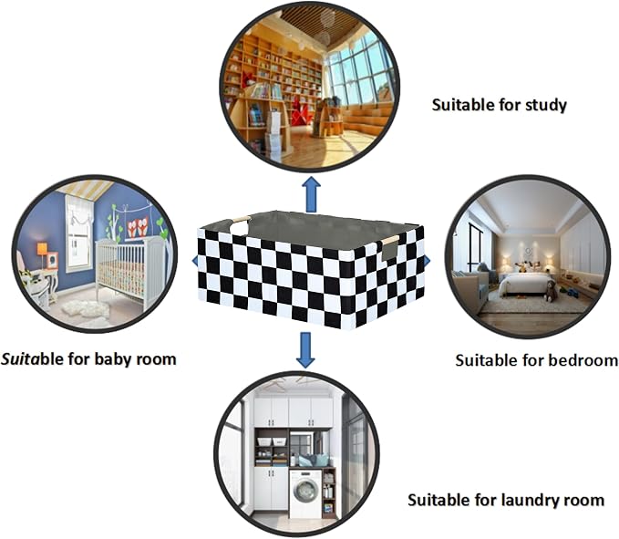 Checkered Storage Basket Room Decor Gifts Basket Foldable Nursey Box Kids - Image 7
