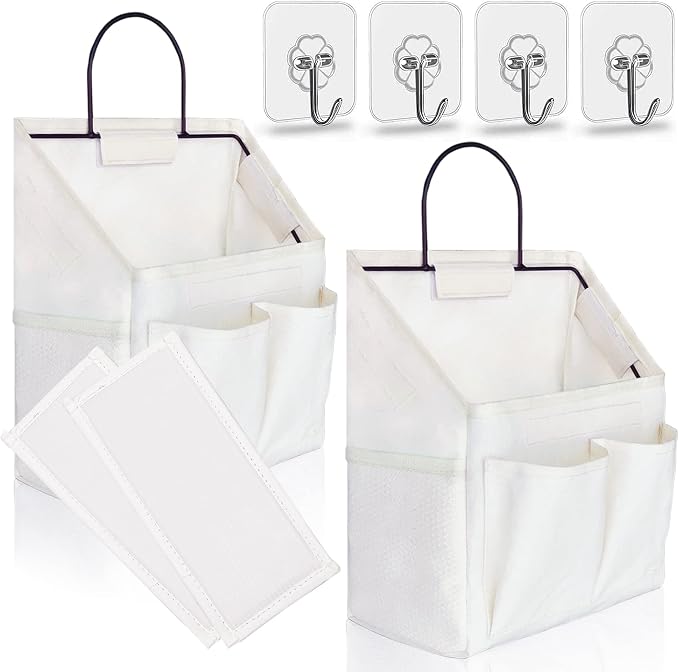 2pcs Small Wall Hanging Organizer Bag, Linen Fabric Door Hanging Storage Basket by KANRICHU