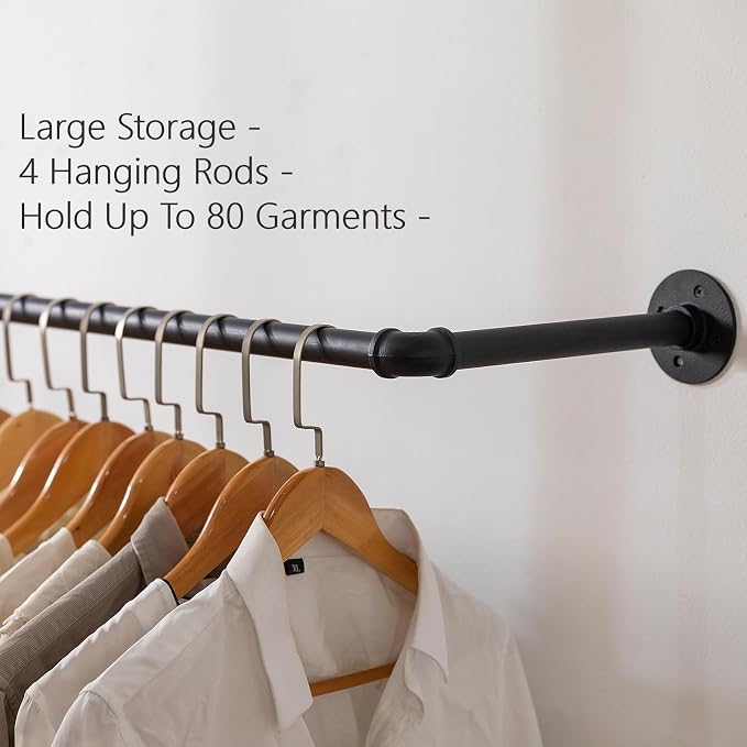 Industrial Pipe Clothing Rack Heavy Duty Wall Mounted Clothes Rack, Pipe - Image 6