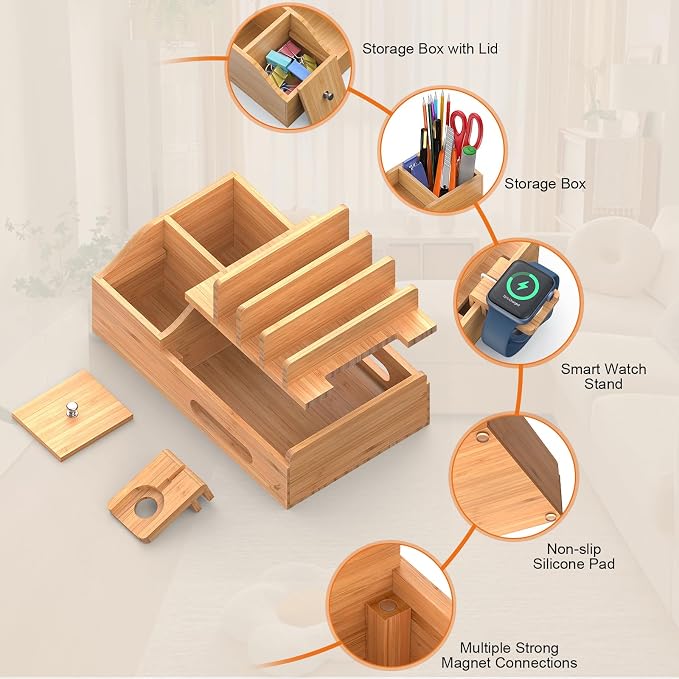 Bamboo Charging Station for Multiple Devices - Image 4