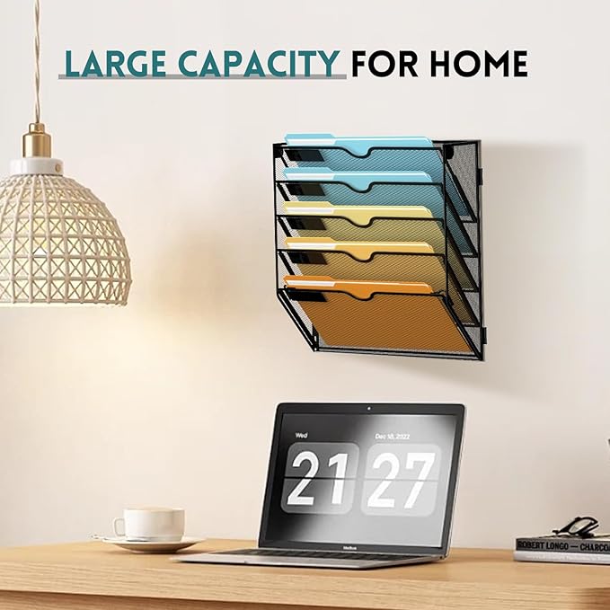 SUPEASY 5-Tier Wall File Organizer Mesh Office Mail Holder, Hanging Wall - Image 7
