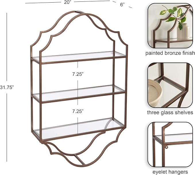 Kate and Laurel Leanna Scalloped Three-Tiered Wall Shelf, Decorative Floating - Image 3