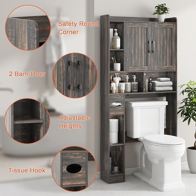 Vabches Over The Toilet Storage Cabinet, Farmhouse Storage Cabinet Over Toilet - Image 3