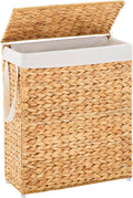 Slim Laundry Hamper with Lid, Handwoven Natural Water Hyacinth Basket