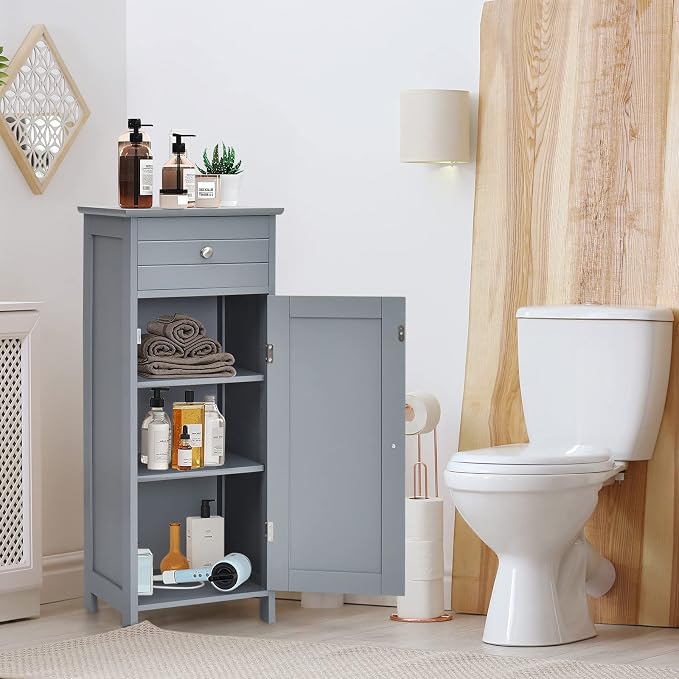 HAPPYGRILL Bathroom Floor Cabinet, Single Door Floor Storage Cabinet Organizer - Image 4