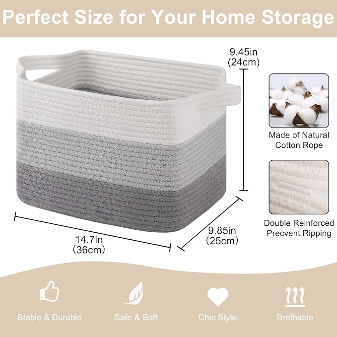 Storage Baskets for Organizing, Woven Baskets for Shelves, Rectangle Decorative - Image 2