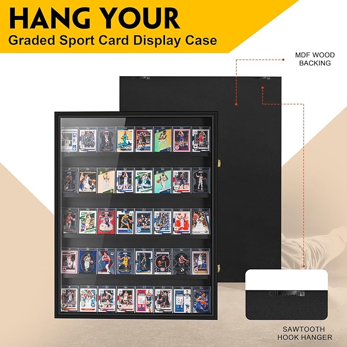 40 Graded Sport Card Display Case XL Baseball Card Display Case Wooden Wall - Image 2