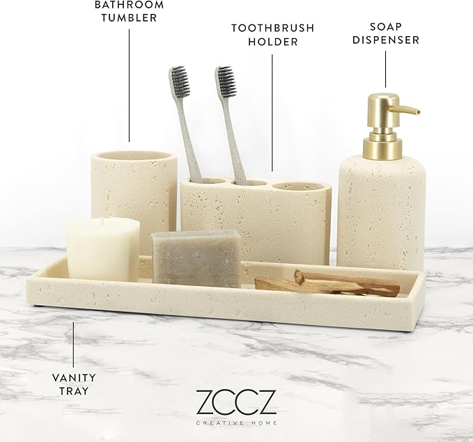 ZCCZ -Beige Bathroom Accessories Set 4 Pcs - Image 3