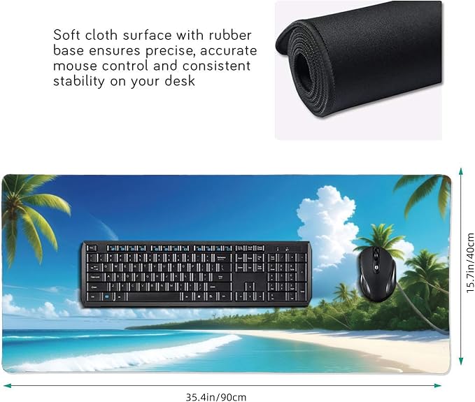 Tropical Beach Large Mouse Pad, Vintage Aesthetic Gaming Desk Mat, XXL Keyboard - Image 3
