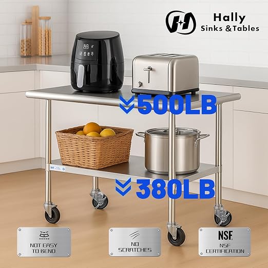Hally Stainless Steel Table for Prep & Work 24 x 72 Inches - Image 4