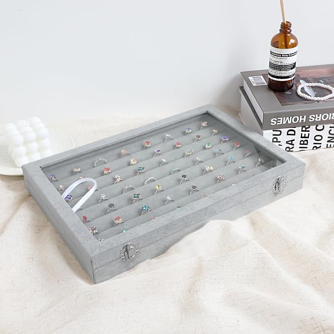 Wudygirl 7 Slot Ring Holder Velvet Jewelry Organizer Jewelry Tray - Image 4