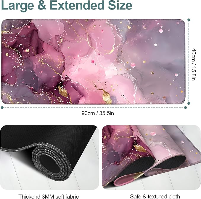 Pink Gaming Mouse Pad 35.4"x15.7"Desk Mat Anti-Slip Rubber Base & Durable - Image 2