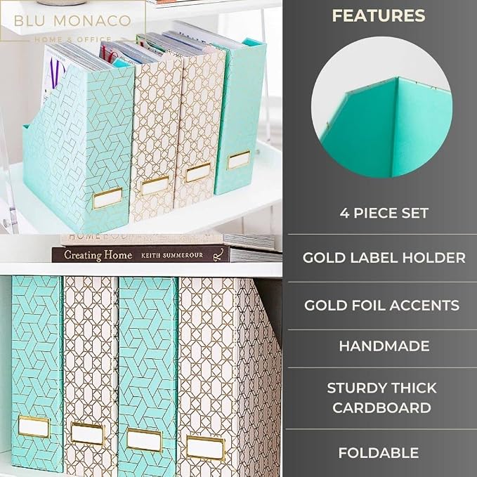 BLU MONACO | Set of 4 Foldable Pink & Aqua Magazine File Holders - Image 5