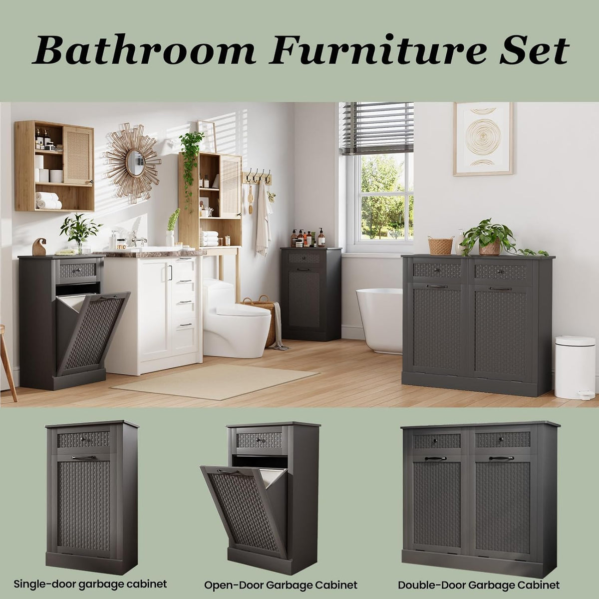 Tilt Out Laundry Hamper Cabinet, Rattan-Style Laundry Room