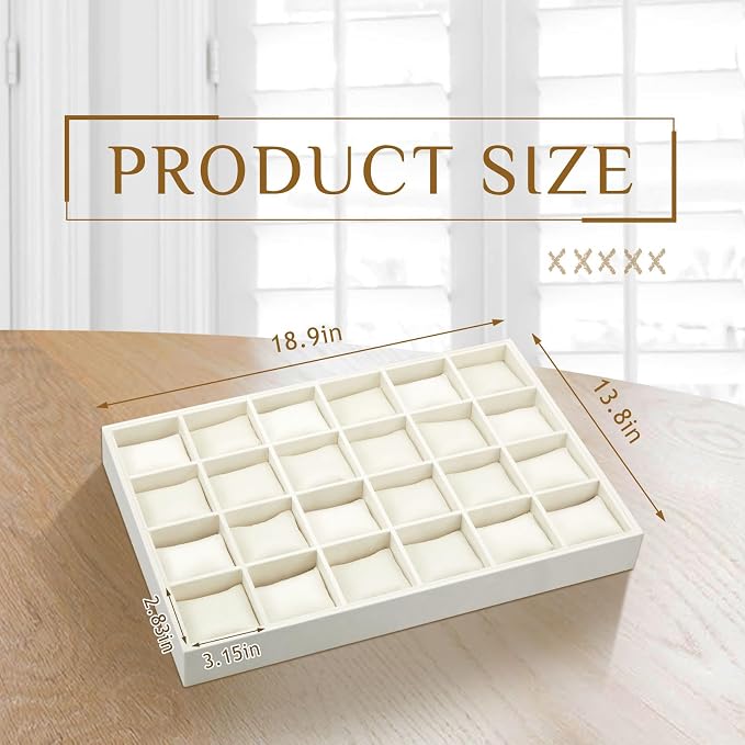 Henoyso 2 Pieces 24 Grid Velvet Watch Tray Jewelry Organizer Stackable Watch - Image 2