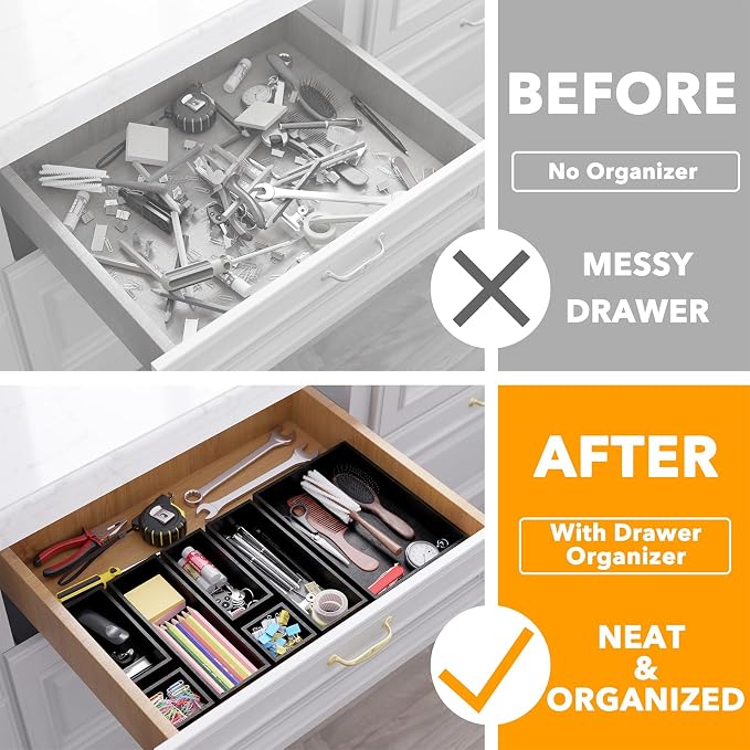 SpaceAid 7-Piece Bamboo Drawer Organizer Storage Boxes Set, Wood Tray Junk - Image 2