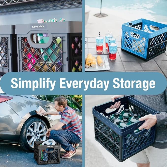 CleverMade Collapsible Milk Crate, 1PK - 25L Stackable Storage Bins - Image 3