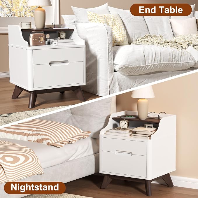Nightstand with Charging Station, Wood Night Stand with Hidden Handle - Image 6
