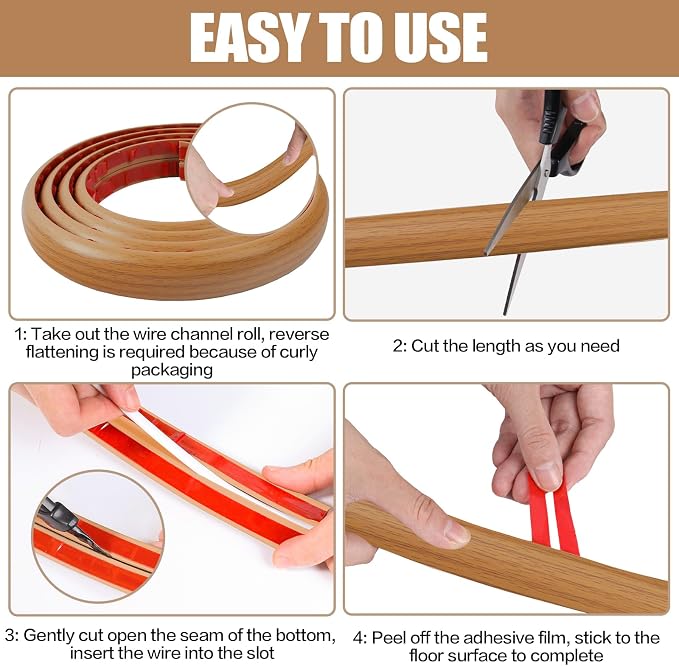 Floor Cord Cover Self Adhesive Cord Hider, 20FT Cable Management, Extension - Image 6