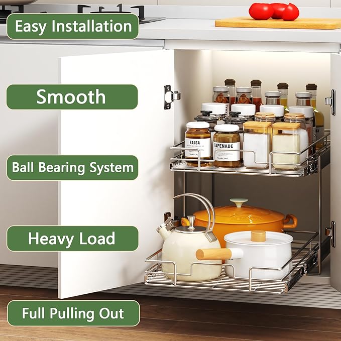 2 Tier Individual Pull Out Cabinet Organizer 19½" W x 21½" D, Heavy Duty - Image 2