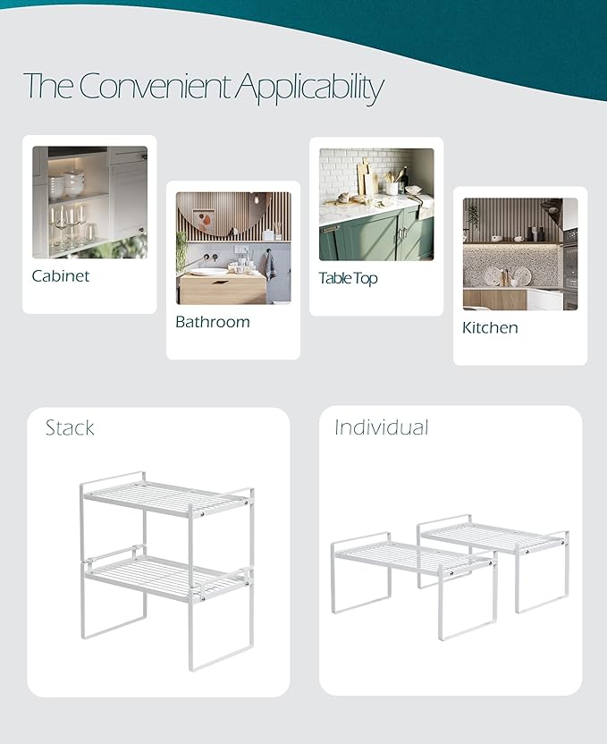 2 Pack Kitchen Cabinet Shelf Counter Organizer Rack Pantry Storage Bathroom - Image 4