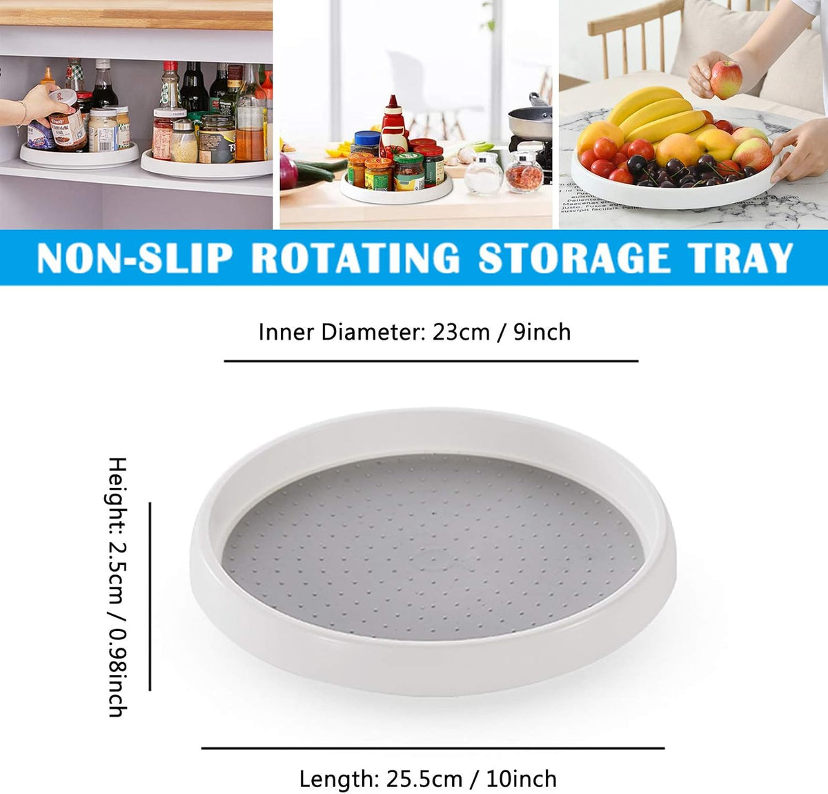 Lazy Susan Organizer, 10 Inch 360 Rotating Tray, 2 Pack