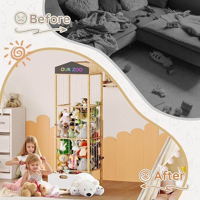 HOOBRO Stuffed Animal Storage & Organizer, Bamboo Stuffed Animal Holder - Image 7
