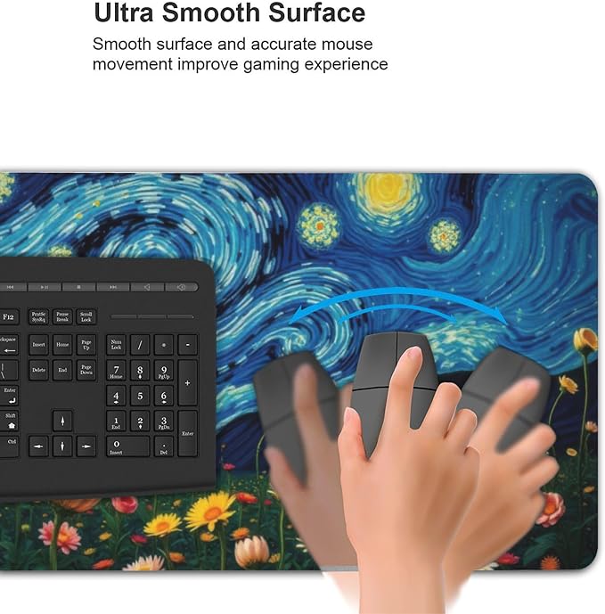 Starry Night Large Mouse Pad, Vintage Aesthetic Flowers Gaming Desk Mat - Image 6