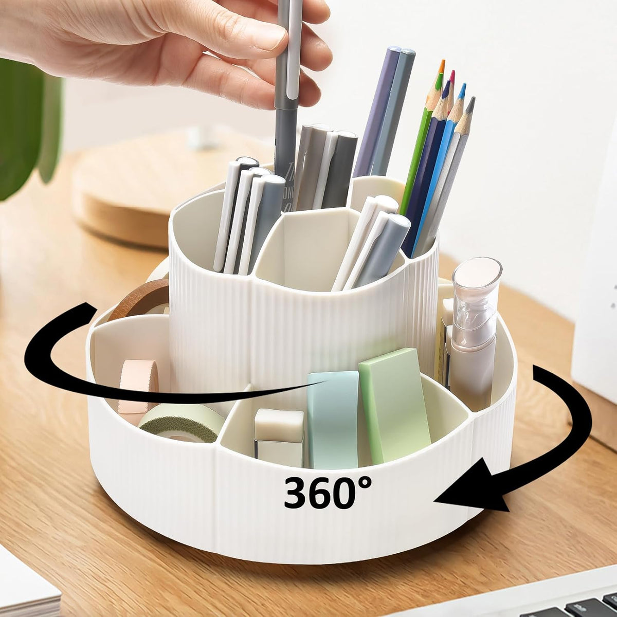 Rotating Desk Organizer, 360° Rotating Pencil Pen Holder for Desk