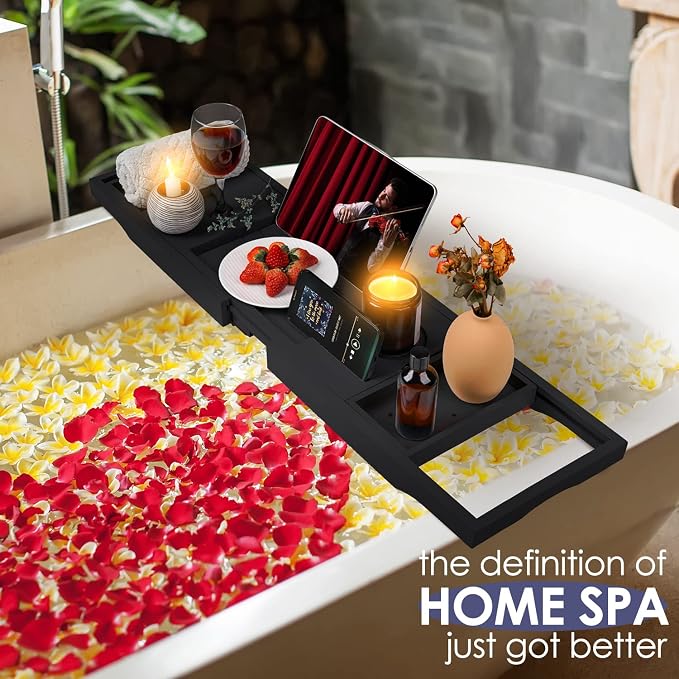 Foldable Bathtub Caddy Tray, Bamboo Bath Tub Tray Table - Image 7