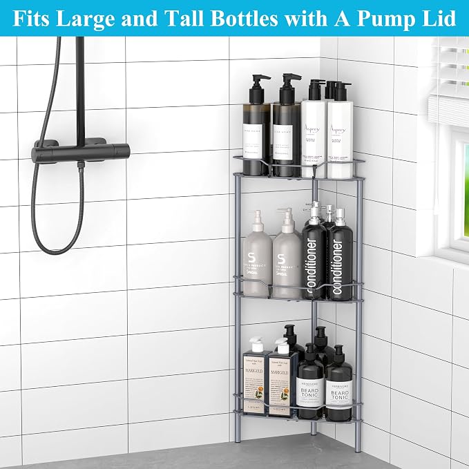 3 Tier Floor Standing Corner Shower Caddy Organizer Shelf - Image 7