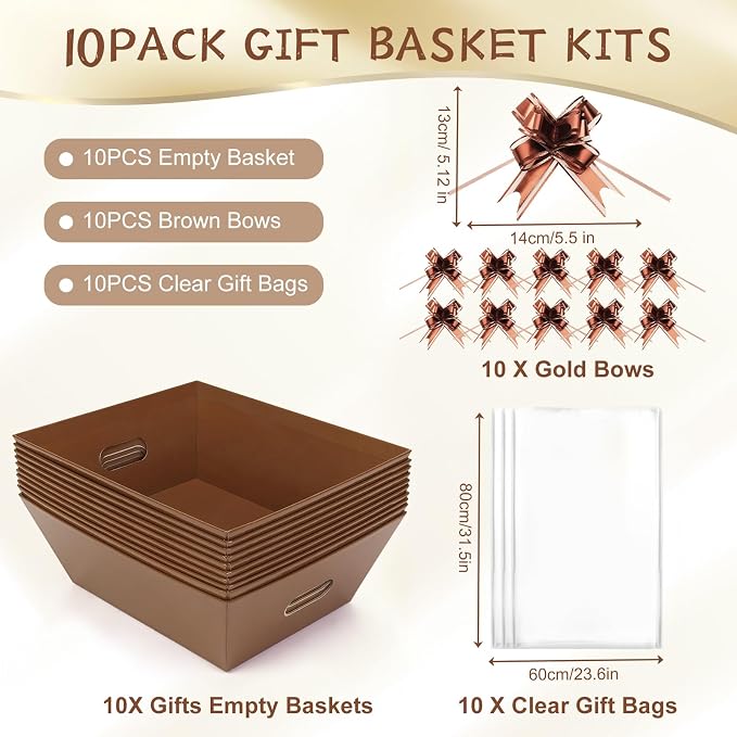 AFOROEOA 10PACK Baskets for Gifts Empty, 10x12”Thick Brown Gift Basket - Image 4