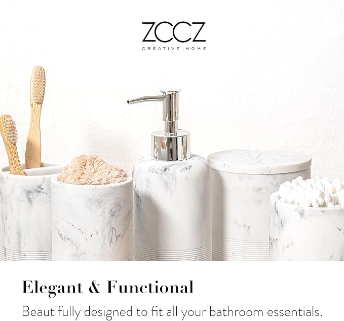 ZCCZ White Marble Bathroom Accessories Set 6 Pieces - Image 2