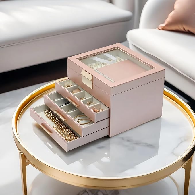 BOOVO Clear Lid Jewelry Box, 3 Layers Jewelry Organizer Large Jewelry Storage - Image 6