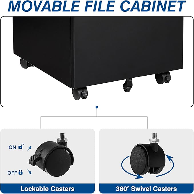3 Drawer Mobile Metal File Cabinet, Pre-Built Office Storage File Cabinet - Image 5