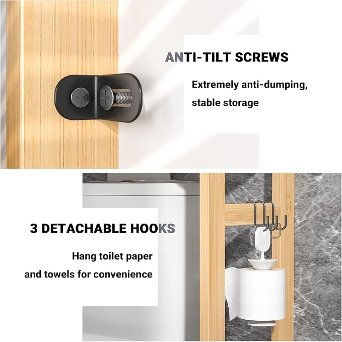 Homykic Over The Toilet Storage, 3-Tier Bamboo Bathroom Shelf - Image 8