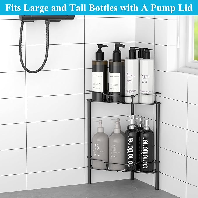 2 Tier Floor Standing Corner Shower Caddy Organizer Shelf - Image 4