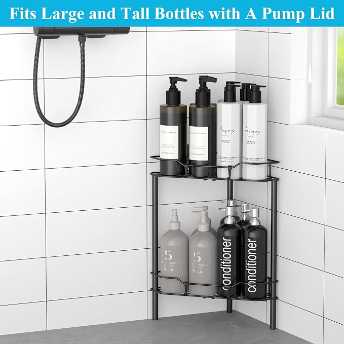 2 Tier Floor Standing Corner Shower Caddy Organizer Shelf - Image 4