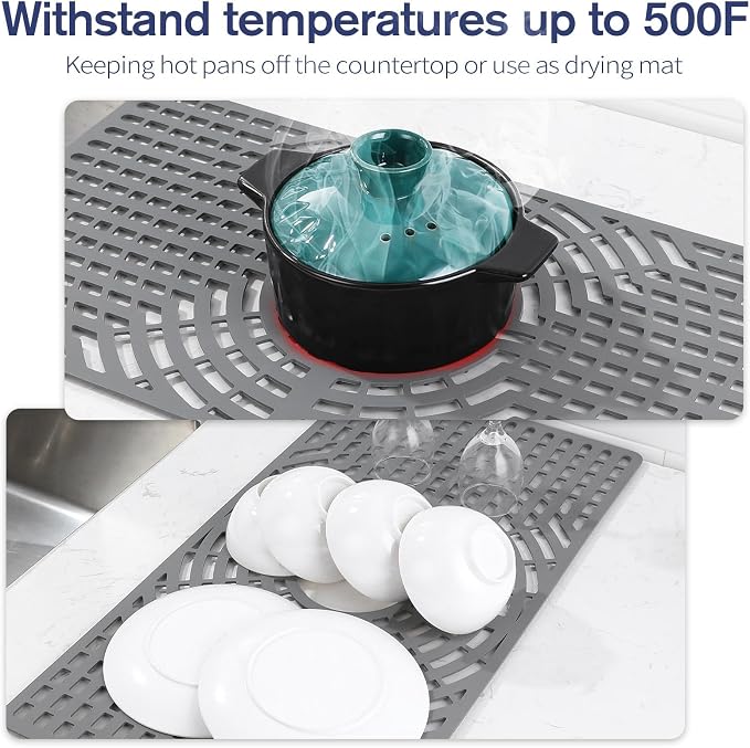 Silicone Sink Protector 24"x12" Center Drain Hole, Heat Resistant Non-slip - Image 6