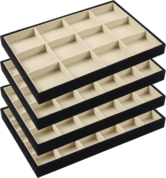 DIOMMELL Set of 4 Stackable Jewelry Trays Organizer Jewelry Display Showcase - Image 8