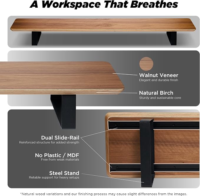 Moodular Wooden Monitor Stand 45.6” Large Desk Organizer - Image 3