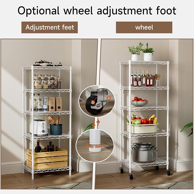 Small 5 Tier Shelves Storage Wire Shelving Unit Metal Shelf Adjustable - Image 5