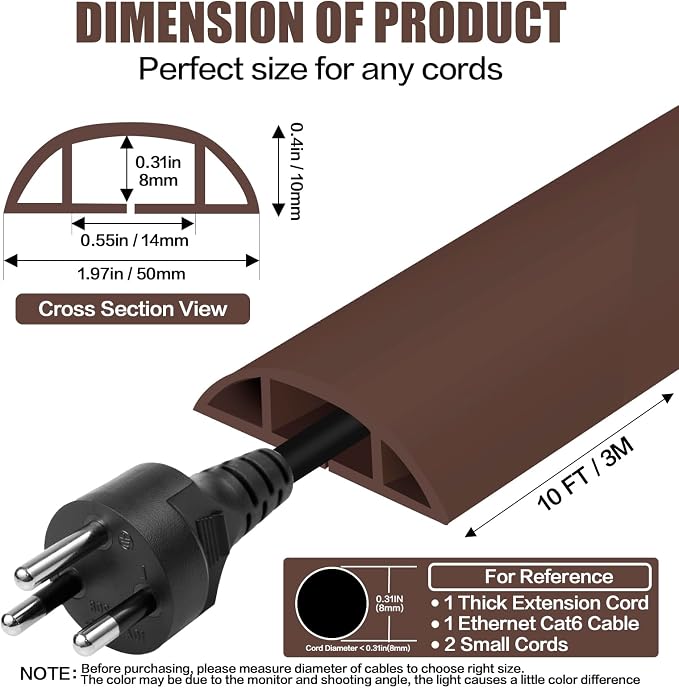 Floor Cord Cover Self Adhesive Cord Hider, 10FT Cable Management, Extension - Image 2