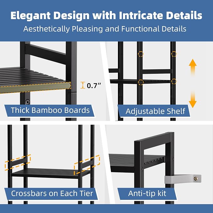 HITNET 5 Tier Narrow Bookshelf, Bamboo Bookcase, Slim Tall Storage Rack Free - Image 6