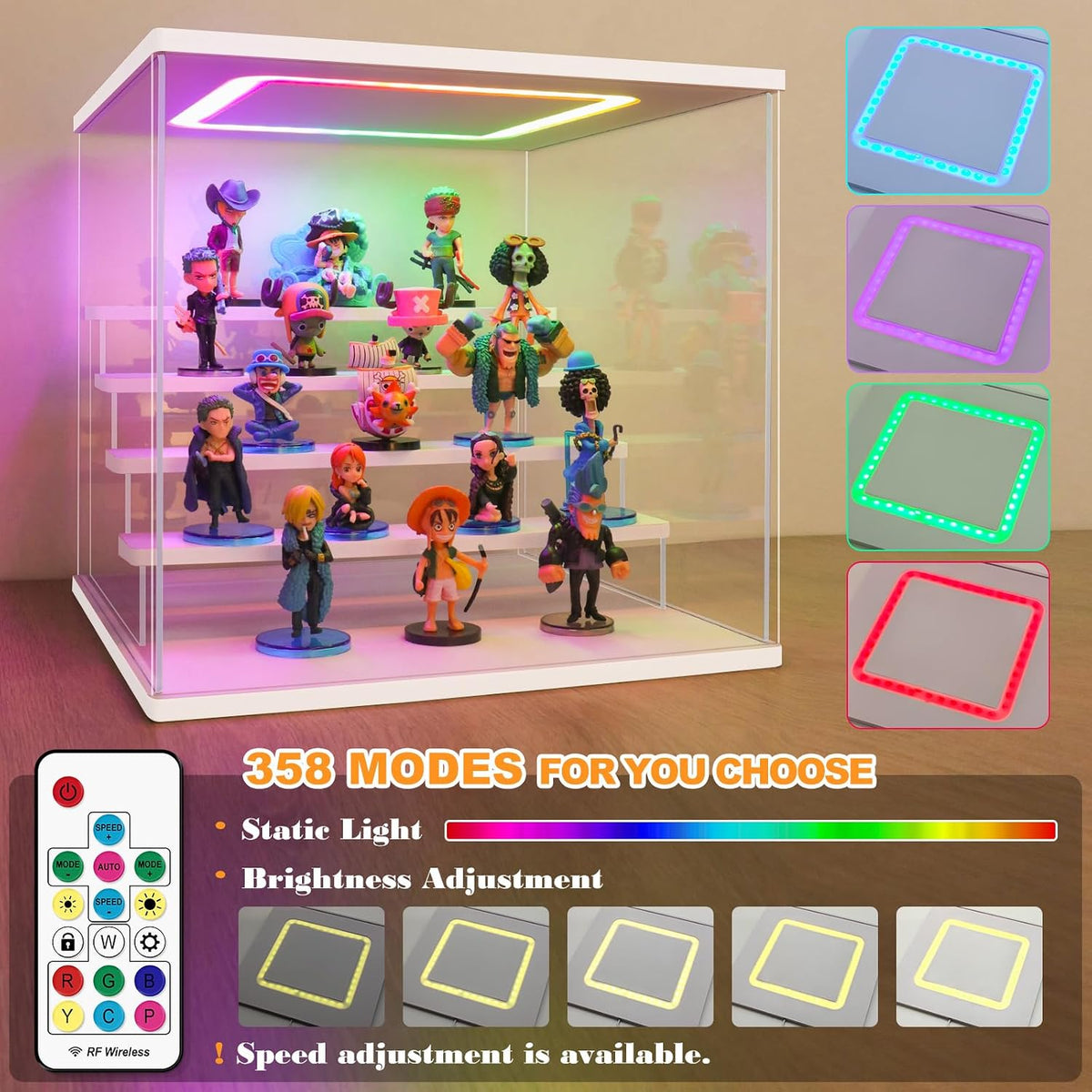 NONEMEY LED Acrylic Display Case, 3 Tier Display Case with RGB Lights