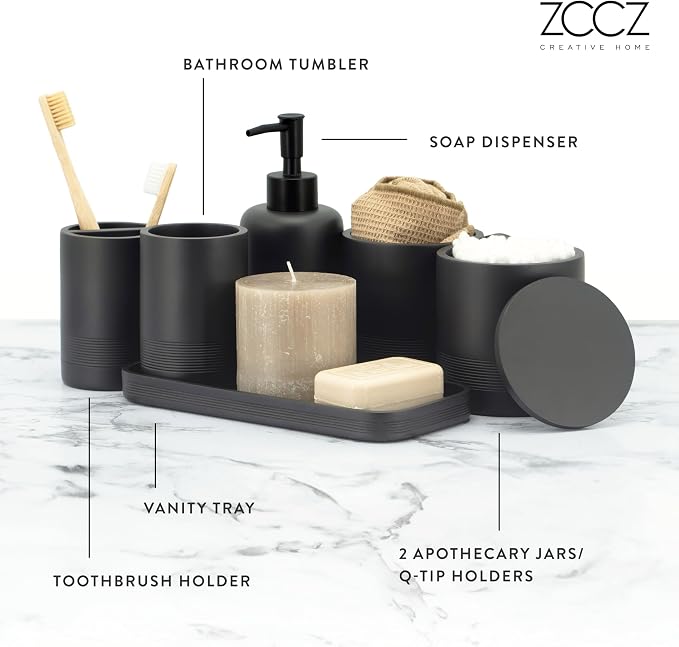 ZCCZ Black Matte Bathroom Accessories Set 6 Pieces - Image 3