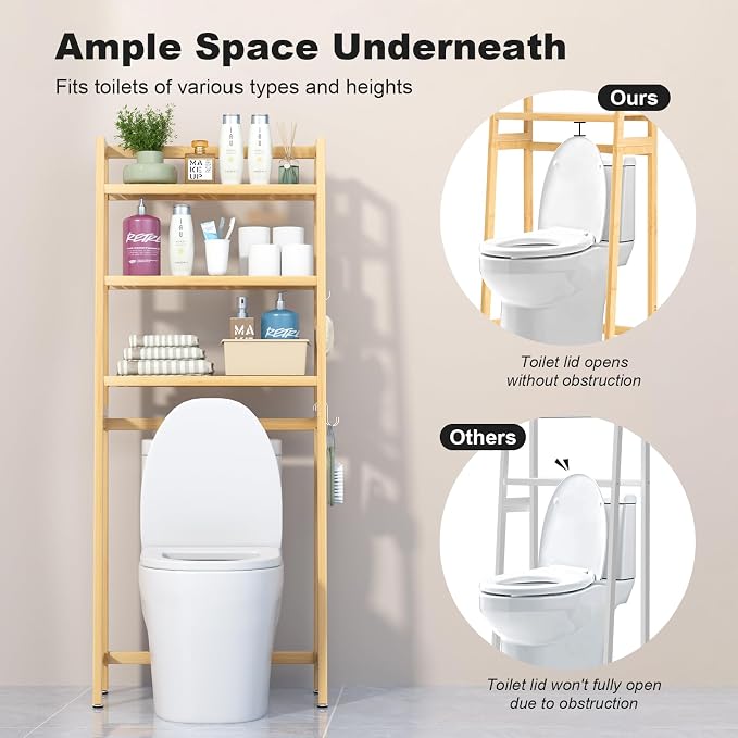 VASMIA Over The Toilet Storage, Bamboo 3-Tier Bathroom Organizer Over Toilet - Image 7