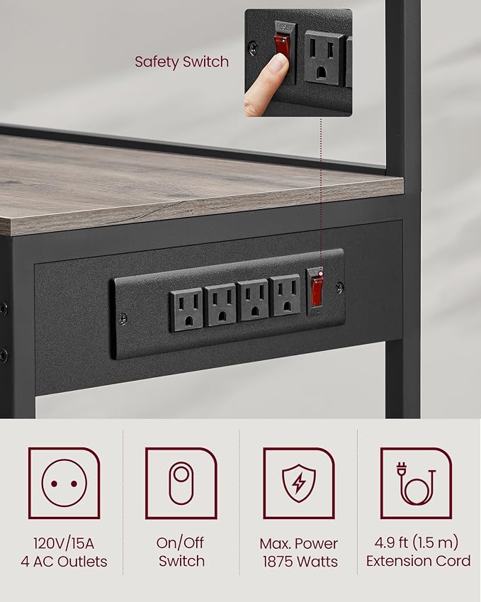 VASAGLE Bakers Rack with Power Outlet, 35.4 Inches Microwave Stand, Coffee Bar - Image 4