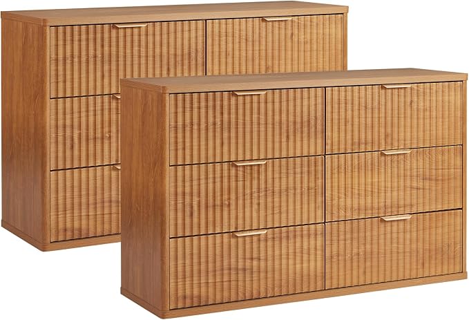 LEYAOYAO Fluted 6 Drawers Dresser Set of 2, Curved Profile Design, Dresser TV by LEYAOYAO-Findtheshiningpointofyourideallife%EF%BC%81
