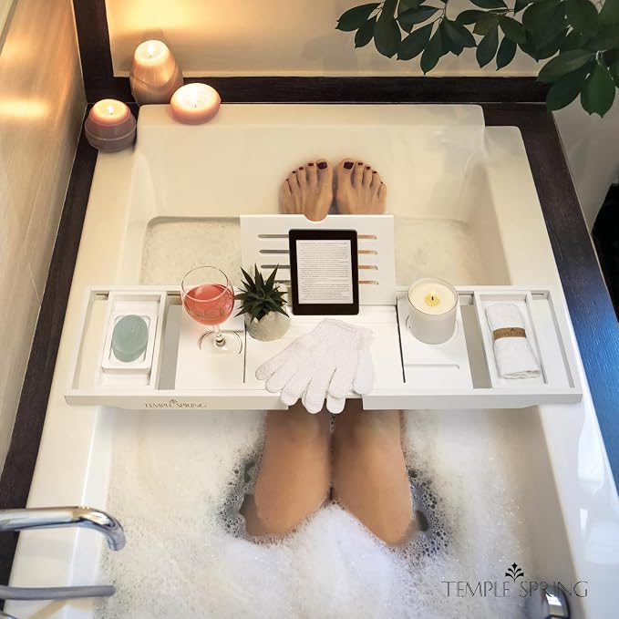 Temple Spring Wooden Bathtub Tray, Bamboo Bathroom Accessories, Bath Tray - Image 6